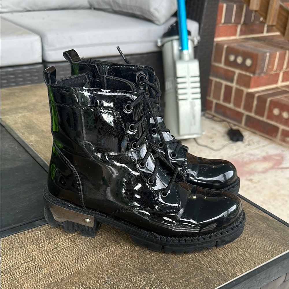 Black Patent Leather Combat Boots